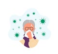 Old man blowing nose surrounded by coronaviruses Royalty Free Stock Photo
